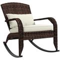 Outsunny Outdoor Wicker Adirondack Rocking Chair with Cushion Cream White