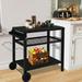 Movable Food Prep and Work Cart Table Stainless Steel Grill Cart Modular Table with Wheels and Handle Double-Shelf Commercial Kitchen Table Heavy Duty Grill Cart Outdoor Cart (Black)