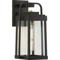 Walcott Collection One-Light Antique Bronze with Brasstone Accents Clear Glass Transitional Outdoor Wall Lantern Light