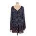 Xhilaration Casual Dress - Mini V Neck Long sleeves: Blue Dresses - Women's Size Medium