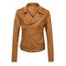 Lovskoo Women Faux Leather Jacket Moto Biker Coat Trendy Jacket Solid Long Sleeve Zipper Pocket Classic Asymmetrical Motorcycle Jacket Standard Outerwear Tops Short Coat Brown