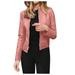 ZQGJB Faux Leather Motorcycle Jacket for Women 2023 Plus Size Fall and Spring Casual Open Front Coats Vintage Biker Jackets Long Sleeves Cropped Suit Jackets Pink XL