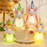 4Pcs Bunny Gnomes with Light Girls Birthday Gift Handmade Swedish Nisse Rabbit Tomte Elf Dwarf Spring Easter Figurine Ornament 6 Inch