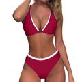 Hwmodou Female Swimsuits Women s Triangle High Waisted Patchwork Printed Bikini String High Cut 2PCS Swimsuits Swimming Pool Fitness Clothes For Woman