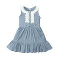 FRSASU Kids Clothing Clearance Toddler Kids Lace Ribbed Sleeveless Bowtie Princess One-piece Dress Light Blue 4-5 Years