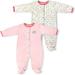 H743G-2-9 Birdies Print Pink White & Aqua Girls Sleep N Play Footie Pajama Set 6-9 Months - 2 Piece