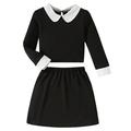 Toddler Girls Boys Fall Outfits Mid Big Child School Style Long Sleeve Solid Lapel Tops Skirt Baby Clothing Sets Black 4 Years-5 Years 110(4 Years-5 Years)