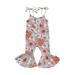 Cenuakty Toddler Baby Girls Halloween Jumpsuit Flower/Pumpkin Printed Sleeveless Tie-up Bell-Bottoms Romper Outfit