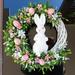 Easter Display Mold Eye-catching Realistic Looking Acrylic Artificial Easter Rabbit Wreath Hanging Ornament for Home Red