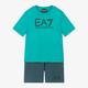 Ea7 Emporio Armani Boys Green & Blue Cotton Shorts Set