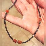 Anthropologie Jewelry | Anthropogie Coconut Shell Tiger's Eye & Carnelian Heishi Bead Choker Necklace | Color: Brown/Orange | Size: 16 Inches