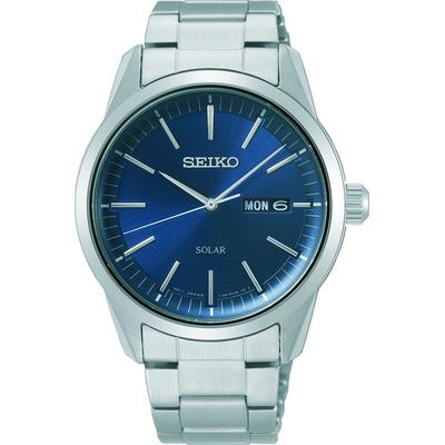 Solaruhr SEIKO, silber (silberfarben), Armbanduhren, Herren, Armbanduhr, Herrenuhr, Datum, Saphirglas, Lederarmband Image