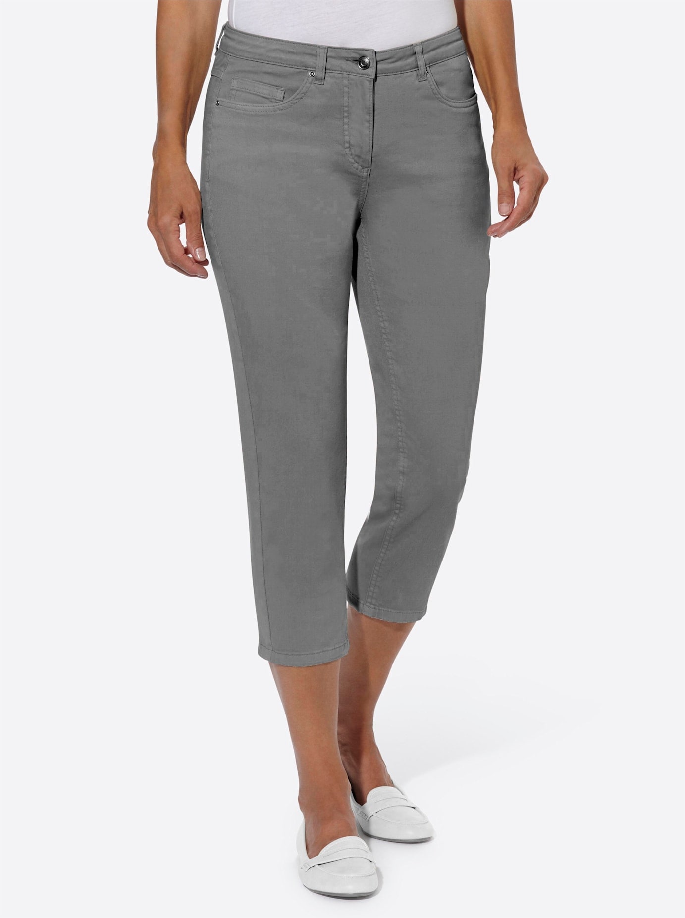 3/4-Jeans CASUAL LOOKS, Damen, Gr. 19, Kurzgrößen, blau (light grau, denim), 81% Baumwolle, 17% Polyester, 2% Elasthan, unifarben, 3/4-Länge, Jeans