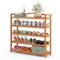 CASART 2/3/5 Tiers Shoe Rack, Solid Wood Shoes Shelves with Metal Hooks, Durable Entryway Standing Shoe Rack Shoes Storage Organizer for Hallway Living Room Closet (5-Tier: 84 x 26 x 82cm)