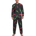 Red And Green Peppers Soft Mens Pyjamas Set Comfortable Long Sleeve Loungewear Top And Bottoms Gifts S