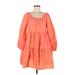Universal Thread Casual Dress - Mini Square 3/4 sleeves: Orange Solid Dresses - Women's Size Medium