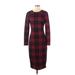 Vfemage Casual Dress - Midi Crew Neck 3/4 sleeves: Red Plaid Dresses - Women's Size Medium