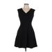 White House Black Market Casual Dress - A-Line V Neck Sleeveless: Black Print Dresses - Women's Size 6 Petite