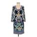 Laundry by Shelli Segal Casual Dress: Blue Jacquard Dresses - Women's Size 2