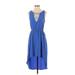 Lush Cocktail Dress - High/Low Plunge Sleeveless: Blue Print Dresses - Women's Size Small