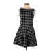 Line & Dot Casual Dress - A-Line High Neck Sleeveless: Black Plaid Dresses - Women's Size Large