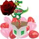 Romantic You're Dino-mite 42" Helium Inflated Balloon with 12 Mini Red and Pink Heart Air-Filled Balloons and Single Luxury Red Rose all delivered in a box