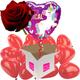 Romantic You're Magical Purple Unicorn Heart Helium Inflated Balloon with 12 Mini Red Heart Air-Filled Balloons and Single Luxury Red Rose all delivered in a box