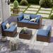 Latitude Run® 4- Person Rattan Sectional Conversation Sets w/ Cushions Synthetic Wicker/All - Weather Wicker/Wicker/Rattan in Blue | Outdoor Furniture | Wayfair