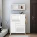 Hokku Designs Shoe Storage Cabinet w/ Two Flip Drawers & Wall Mounted Cabinet Manufactured Wood in White | 44.1 H x 31.5 W x 11.8 D in | Wayfair