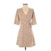 PrettyLittleThing Casual Dress - Mini V Neck 3/4 sleeves: Tan Dresses - Women's Size 2