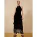 Women's Maci Lace Fringe Midi Dress in Black / 2 | BCBGMAXAZRIA