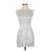 Shein Cocktail Dress - Mini Halter Sleeveless: Silver Print Dresses - Women's Size 4