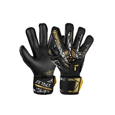 Torwarthandschuhe REUSCH "Attrakt Gold X Evolution Cut", Damen, Gr. 9, gold (schwarz, goldfarben), 55% Elastodien, 20% Polypropylen, 15% Polyester, 10% Polyamid, mehrfarbig, sportlich, Handschuhe, Finger Support mit Evolution Cut Image
