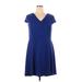 Enfocus Casual Dress - Mini V Neck Short sleeves: Blue Dresses - Women's Size 16