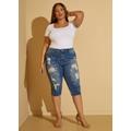 Plus Size Distressed Bleached Denim Capris