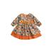 Qmyliery Infant Halloween Patchwork Dress Girls Pumpkin Cat Print Long Sleeve Round Neck One-piece with Bows 1-7 Years
