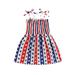 Qmyliery Toddler Summer A-line Dress Girls Tie-up Smocked Butterfly/ Heart/ Star Stripe Print Spaghetti Strap One-piece