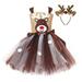 Thaisu Toddler Kids Girls Elk Christmas Hairband Dress Up Gown Party Princess Set 2-12 Years