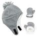 Pilot Hat for Kid Warm Fleece Beanie Cap Toddler with Earmuffs Trapper Hat and Mitten Set for Boys and Girls Sherpa Lined Earflap Cap Infant Light grey 3-6 Months