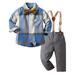 Toddler Girls Boys Fall Outfits Long Sleeve Shirt Tops And Plaid Trousers Pants 3Pcs Child Kids Gentleman Bowtie & Overalls Baby Winter Clothing Set Light Blue 3 Years-4 Years 120(3 Years-4 Years)