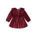Canrulo Toddler Baby Girls Princess Dress Velvet Ruffle Long Sleeve A-Line Dress Fall Clothes Red 2-3 Years