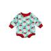 Canrulo Infant Baby Girl Boy Romper Santa Claus Print Long Sleeve Bodysuit Jumpsuit Fall Clothes Blue 18-24 Months