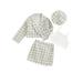 TheFound 4Pcs Toddler Baby Girls Fall Outfits Long Sleeve Plaids Jacket Coat+Vest+Mini Skirt+Beret Hat Set