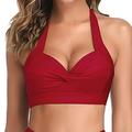 SBYOJLPB Women s Swimsuit Women s Fashion Sexy Multi Color Swimsuit Halter Ruched High Waist Bikini Tops Red(XXL) Red 12(XXL)