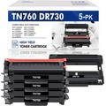 TN760 Toner Cartridge High Yield and DR730 Drum Unit Set Compatible for Brother HL-L2350DW DCP-L2550DW MFC-L2710DW MFC-L2690DW Printer (4x TN760 Toner 1x DR730 Drum Unit )