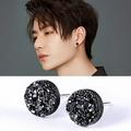 Silver earrings men s trendy black single Korean men s simple personality temperament crystal cluster net red student female earrings