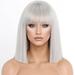 Short Silver Bob Wigs with Bangs Short Straight Bob Silver Wigs for Women Hair Bob Cut Wig Shoulder Length Wig Natural Looking Cosplay Daily Party Wig Halloween(12Inch)
