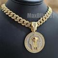 King Tut Pharaoh Pendant 13mm 16 18 20 24 Iced Cuban Box Lock Chain Necklace