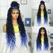 Colorful Locs Braided Wigs 36 Inches Full Double Lace Blue Color Square Knotless Dreadlock Braiding Wig with Baby Hair for Black Women Synthetic Lace Frontal Long Cornrow Box Braided Wigs