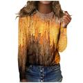 Kddylitq Tops For Women Gold Cute Printed Color Block Pullover Plus Size Shirts For Women Tie Dye Crew Neck Long Sleeve Shirts Graphic Casual Oversized Plus Size Blouses XL
